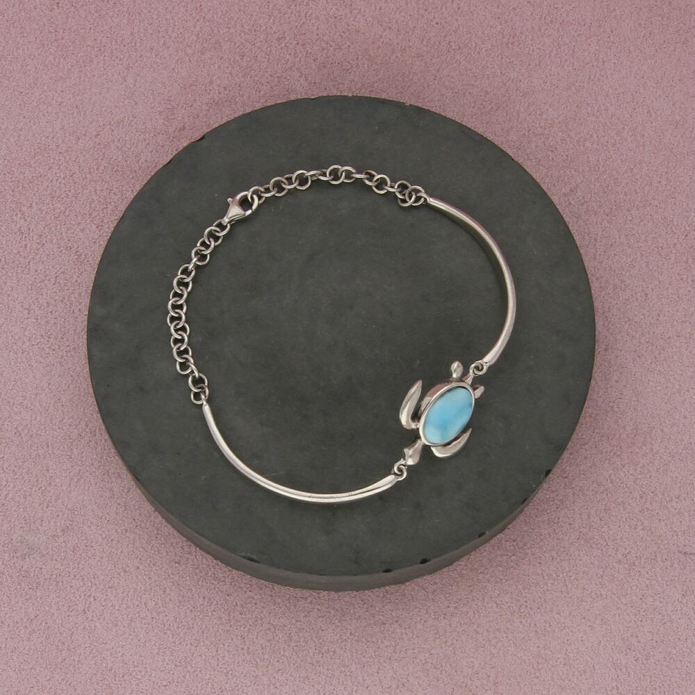sterling silver blue larimar turtle adjustable length bracelet size 7.75in